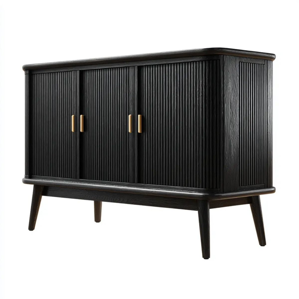 Czarna komoda 4-drzwiowa z płyty MDF 120 × 40 × 85 cm ze złotymi uchwytami
