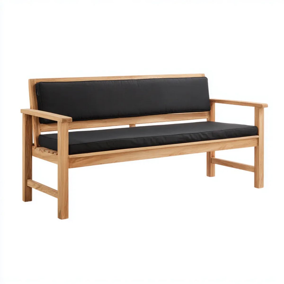 Dwuosobowa ławka ogrodowa z litego drewna tekowego z czarnymi poduszkami, 120 x 65 x 80 cm