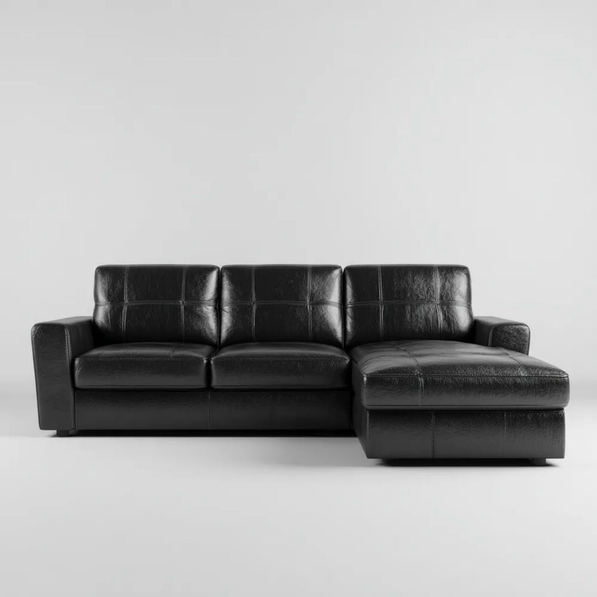 Czarna sofa narożna z ekoskóry PU z prawostronnym szezlongiem, 260 x 160 x 85 cm