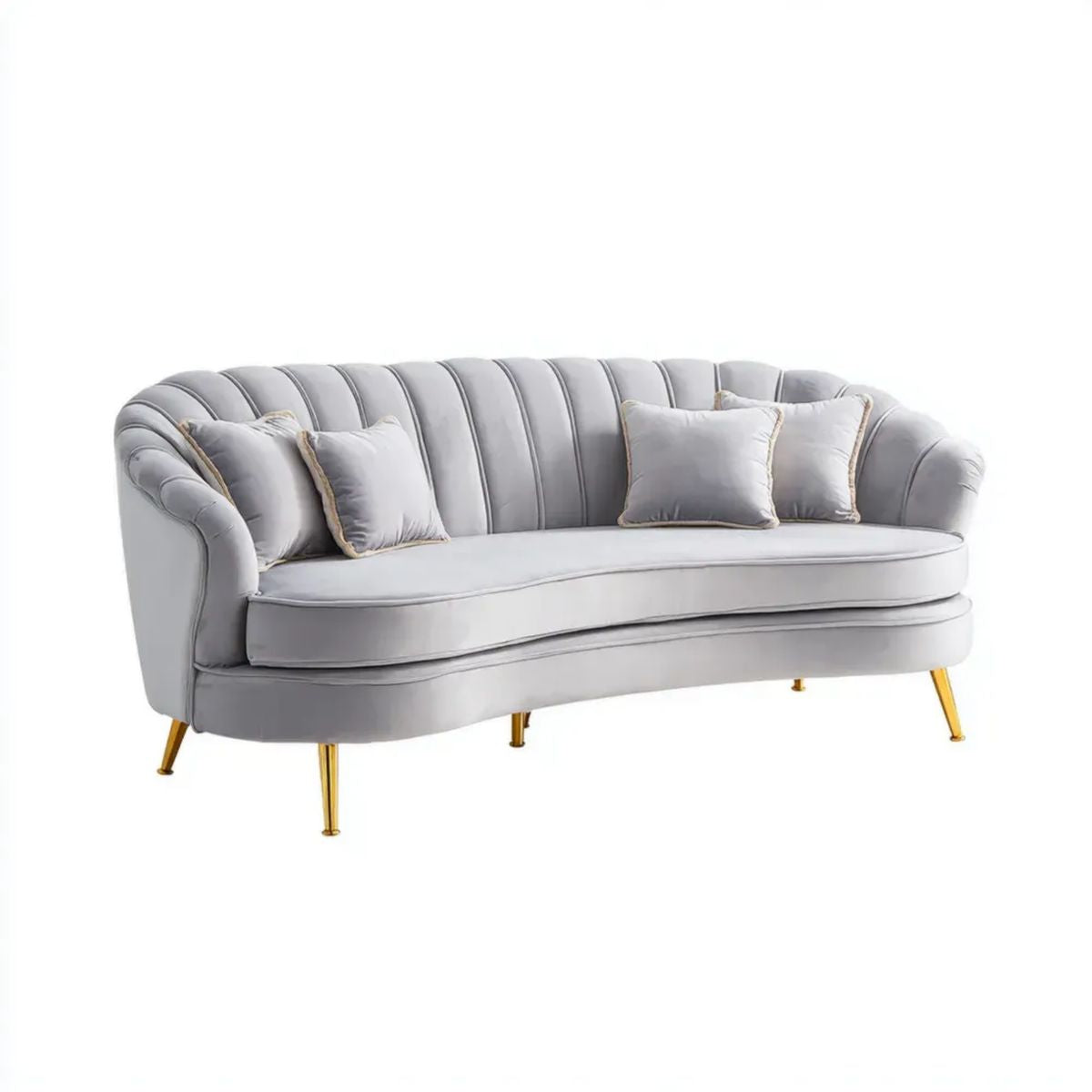 Trzyosobowa sofa aksamitna szara 220 × 90 × 82 cm ze złotymi metalowymi nogami
