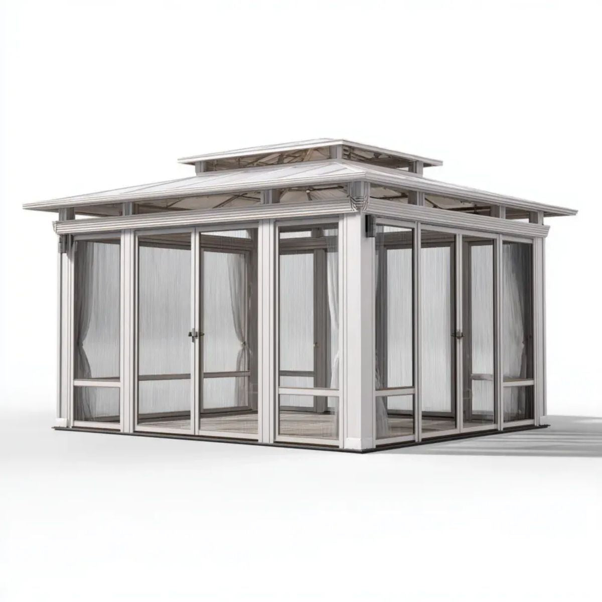 Prostokątny pawilon ogrodowy aluminiowy ze szkłem hartowanym, biały, 400 × 300 × 300 cm