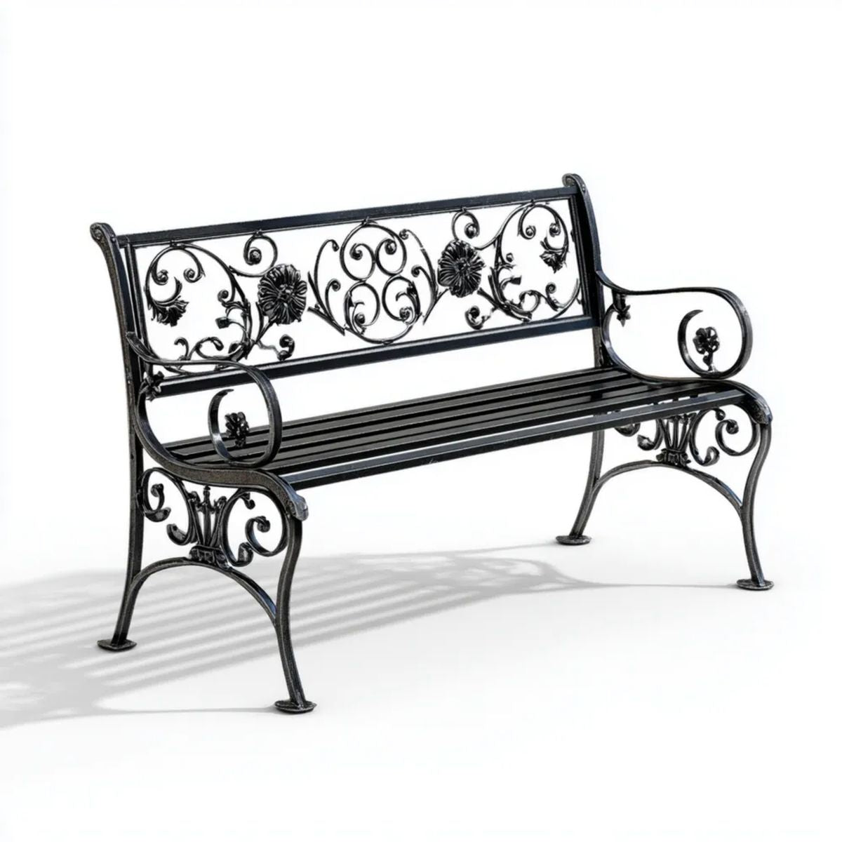 Czarna metalowa ławka ogrodowa 125 × 55 × 90 cm