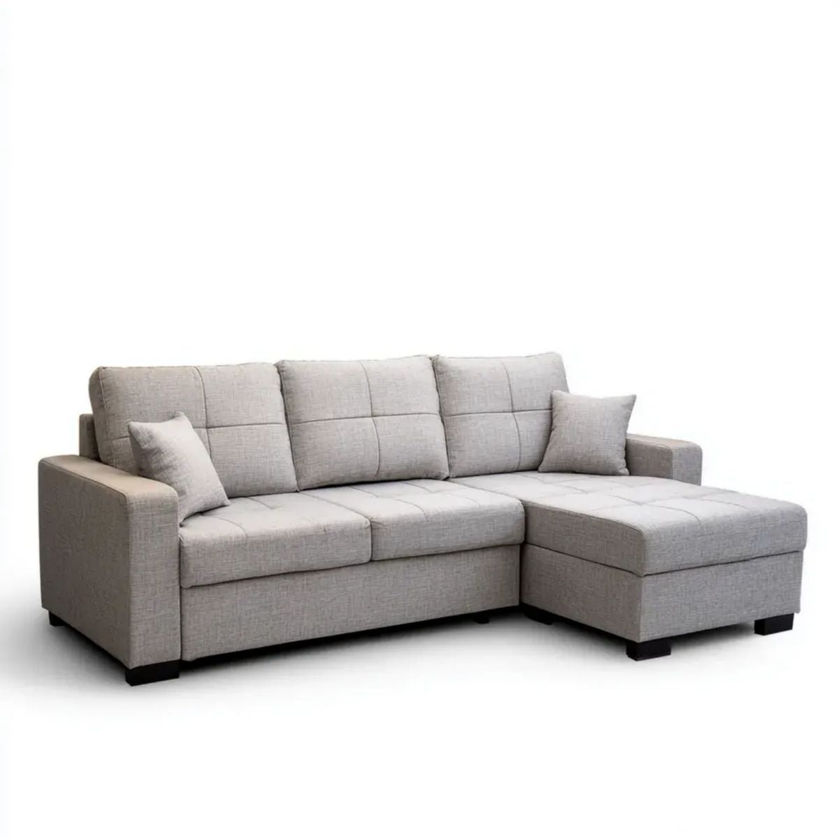 Prawostronna sofa narożna w kształcie L z tapicerką tkaninową, jasnoszara/czarna, 230 × 150 × 85 cm
