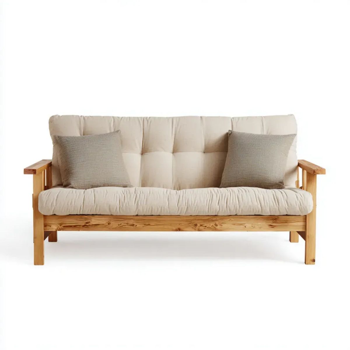 3-osobowa sofa beżowa z drewnianą ramą, 190 × 85 × 80 cm