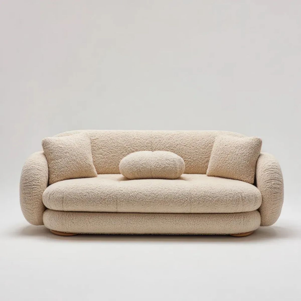 Zaokrąglona sofa 2-osobowa z tkaniny bouclé, kremowa, 190 x 95 x 78 cm