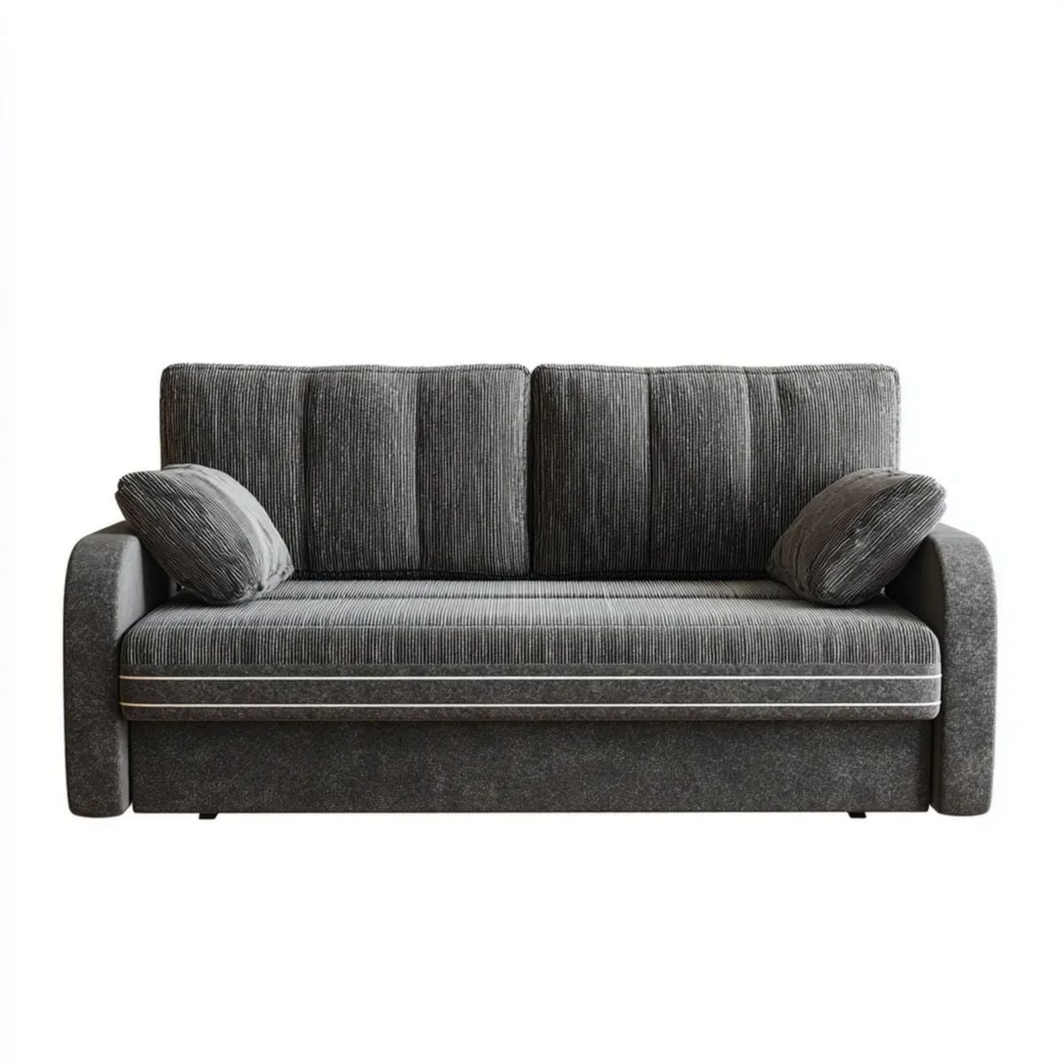 Dwuosobowa sofa rozkładana ciemnoszara z tapicerką poliestrową, 160 × 90 × 85 cm, powierzchnia spania 160 × 200 cm