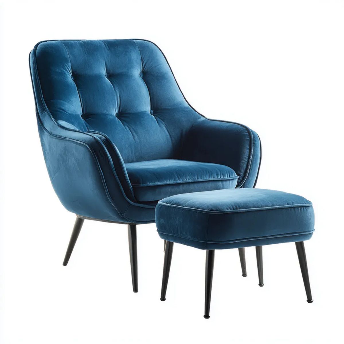 Granatowy fotel wypoczynkowy z podnóżkiem, aksamit poliestrowy, 78 × 82 × 99 cm