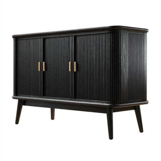 Czarna komoda 4-drzwiowa z płyty MDF 120 × 40 × 85 cm ze złotymi uchwytami