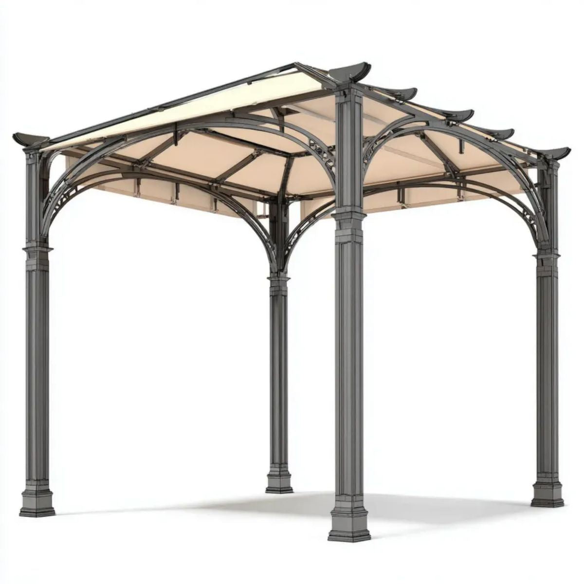 Aluminiowa pergola ogrodowa grafitowo-beżowa z dachem poliestrowym 400 x 300 x 300 cm
