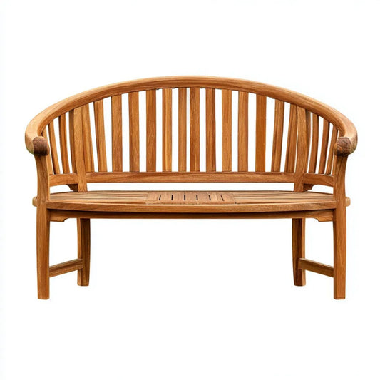 Dwuosobowa ławka ogrodowa brązowa z litego drewna tekowego 120 × 60 × 90 cm z łukowym oparciem