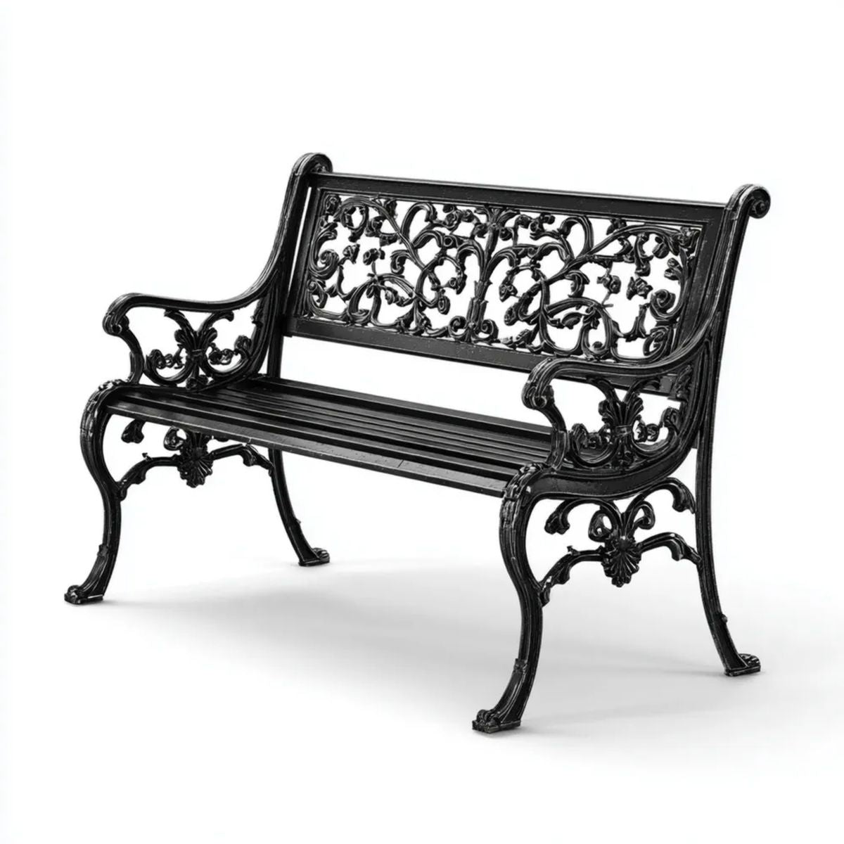 Czarna metalowa ławka ogrodowa z odlewu aluminiowego 120 × 60 × 82 cm