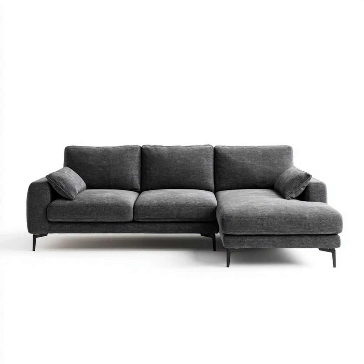 Prawostronna sofa narożna z tkaniny, grafitowo-czarna, 250 x 160 x 85 cm