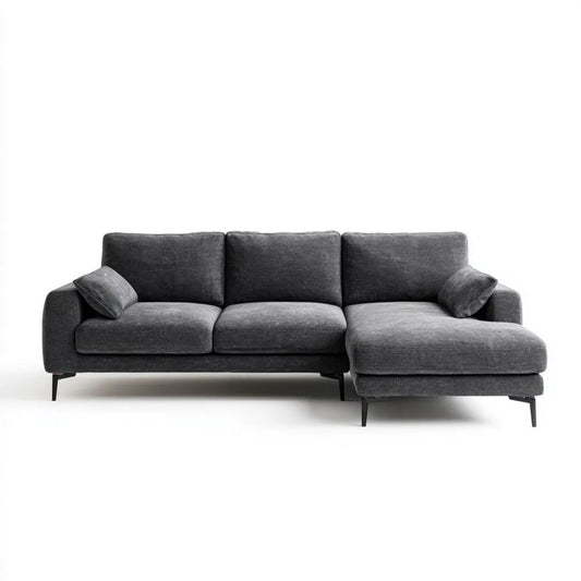 Prawostronna sofa narożna z tkaniny, grafitowo-czarna, 250 x 160 x 85 cm