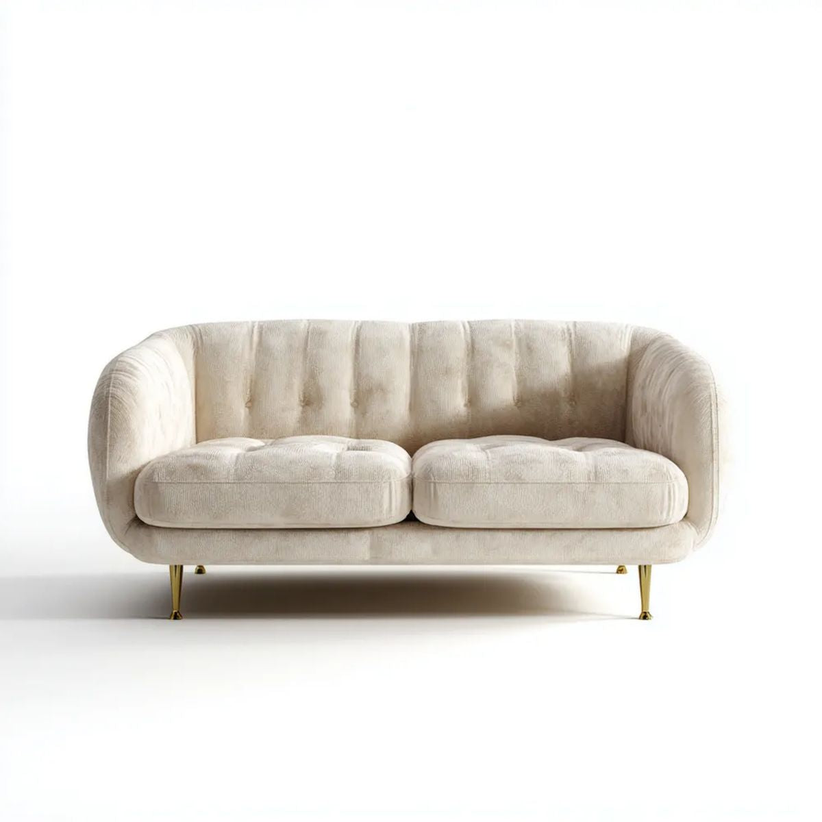 Kremowo-złota sofa dwuosobowa z aksamitu poliestrowego, 160 x 85 x 78 cm