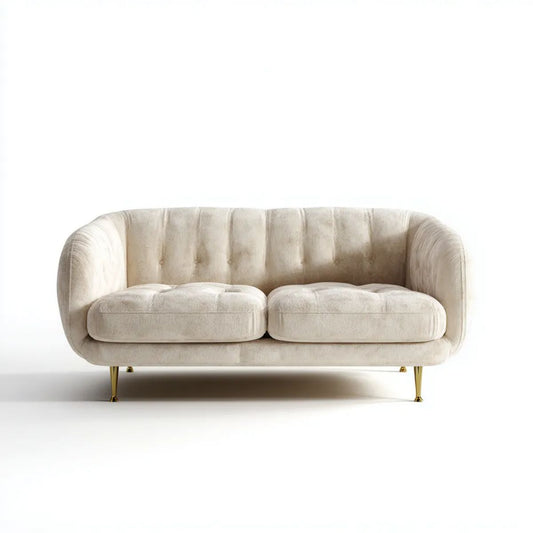 Kremowo-złota sofa dwuosobowa z aksamitu poliestrowego, 160 x 85 x 78 cm