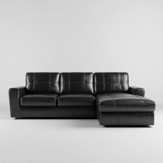 Czarna sofa narożna z ekoskóry PU z prawostronnym szezlongiem, 260 x 160 x 85 cm