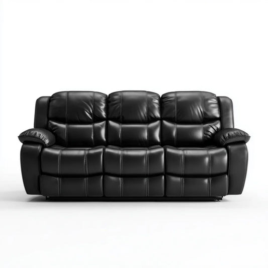 Czarna 3-osobowa sofa ze skóry syntetycznej 210 x 95 x 100 cm