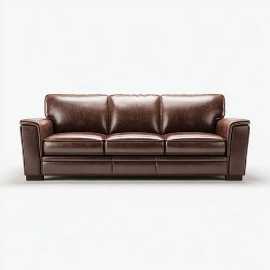 Trzyosobowa sofa ze skóry syntetycznej PU, ciemnobrązowa, 220 × 90 × 88 cm