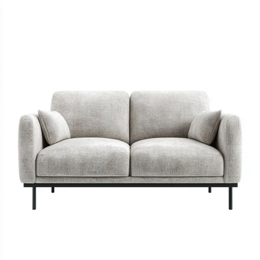 Sofa dwuosobowa jasnoszara z poliestrową tapicerką i metalowymi nogami, 160 × 85 × 85 cm