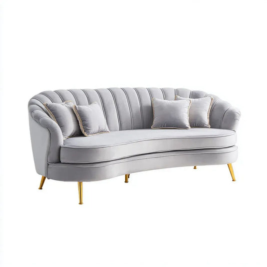 Trzyosobowa sofa aksamitna szara 220 × 90 × 82 cm ze złotymi metalowymi nogami