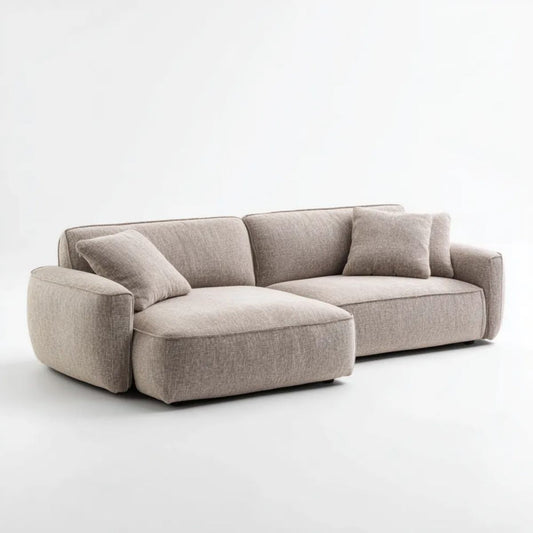 Beżowa sofa narożna z szezlongiem lewostronnym z tkaniny, 280 × 170 × 75 cm