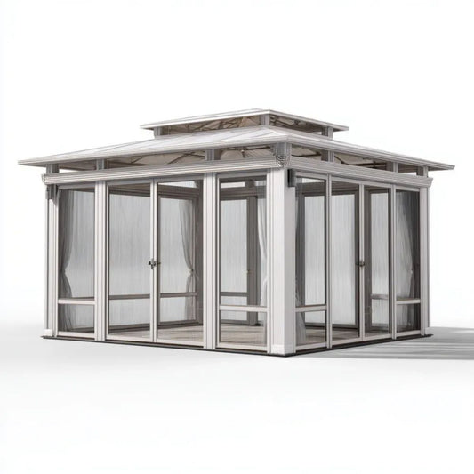 Prostokątny pawilon ogrodowy aluminiowy ze szkłem hartowanym, biały, 400 × 300 × 300 cm