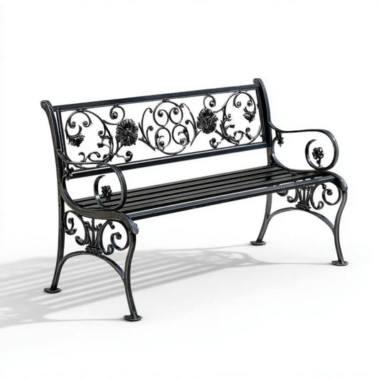 Czarna metalowa ławka ogrodowa 125 × 55 × 90 cm
