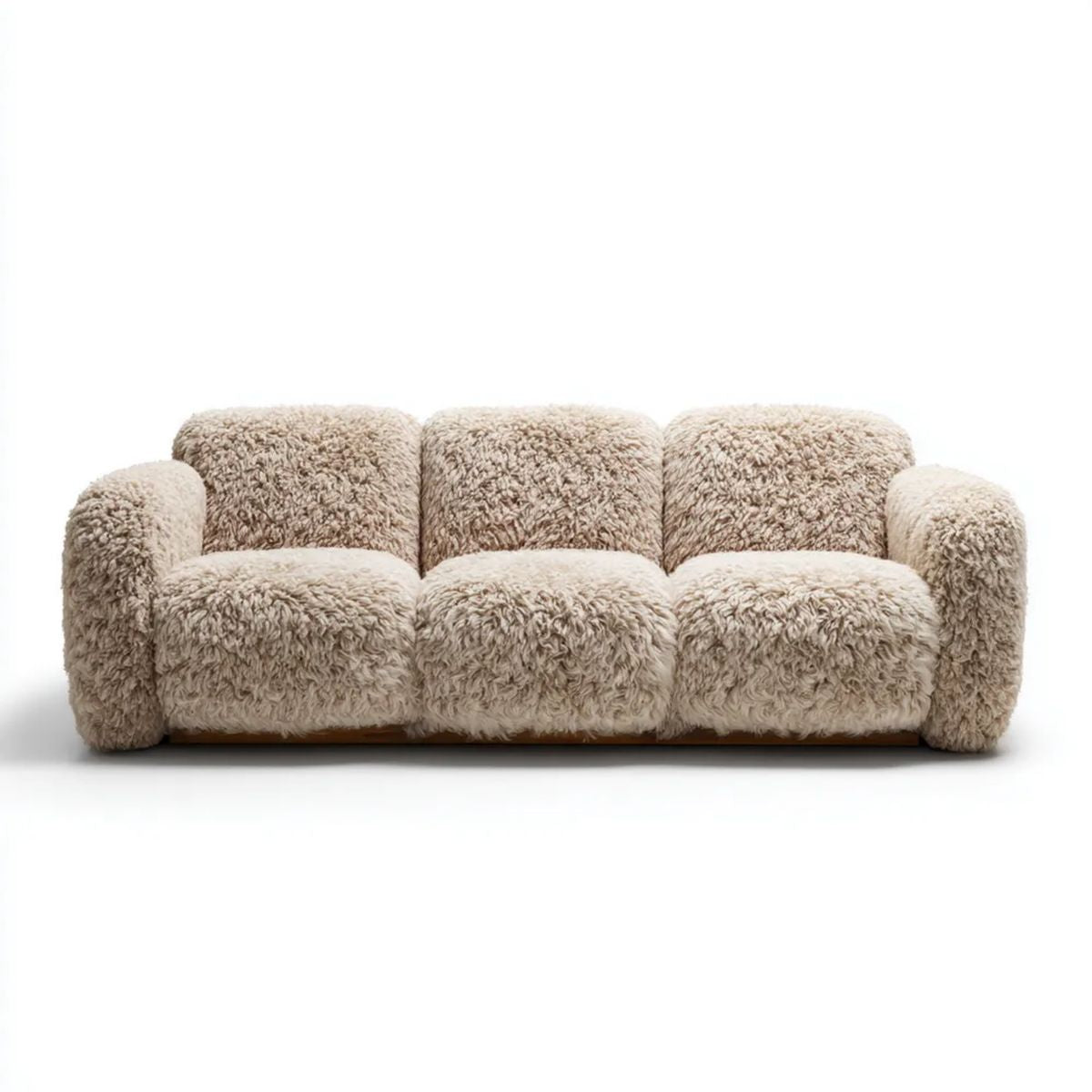 Trzyosobowa sofa kremowa z poliestru 230 × 100 × 75 cm z brązową podstawą