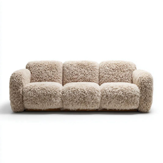 Trzyosobowa sofa kremowa z poliestru 230 × 100 × 75 cm z brązową podstawą