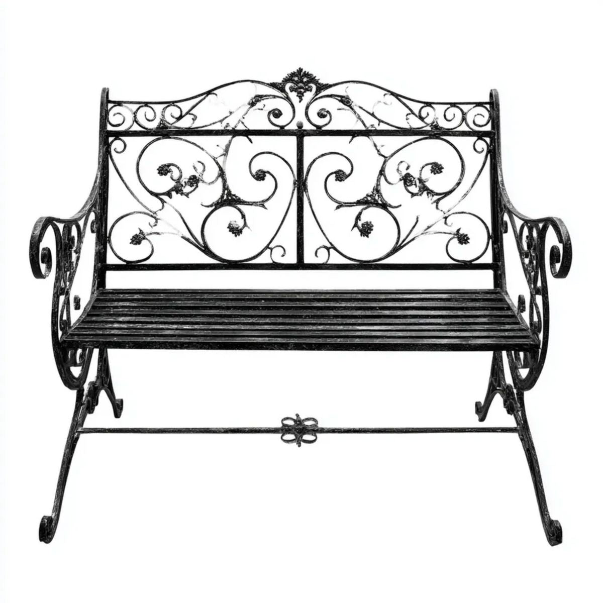 Dwuosobowa ławka ogrodowa z żeliwa czarna 127 × 60 × 83 cm
