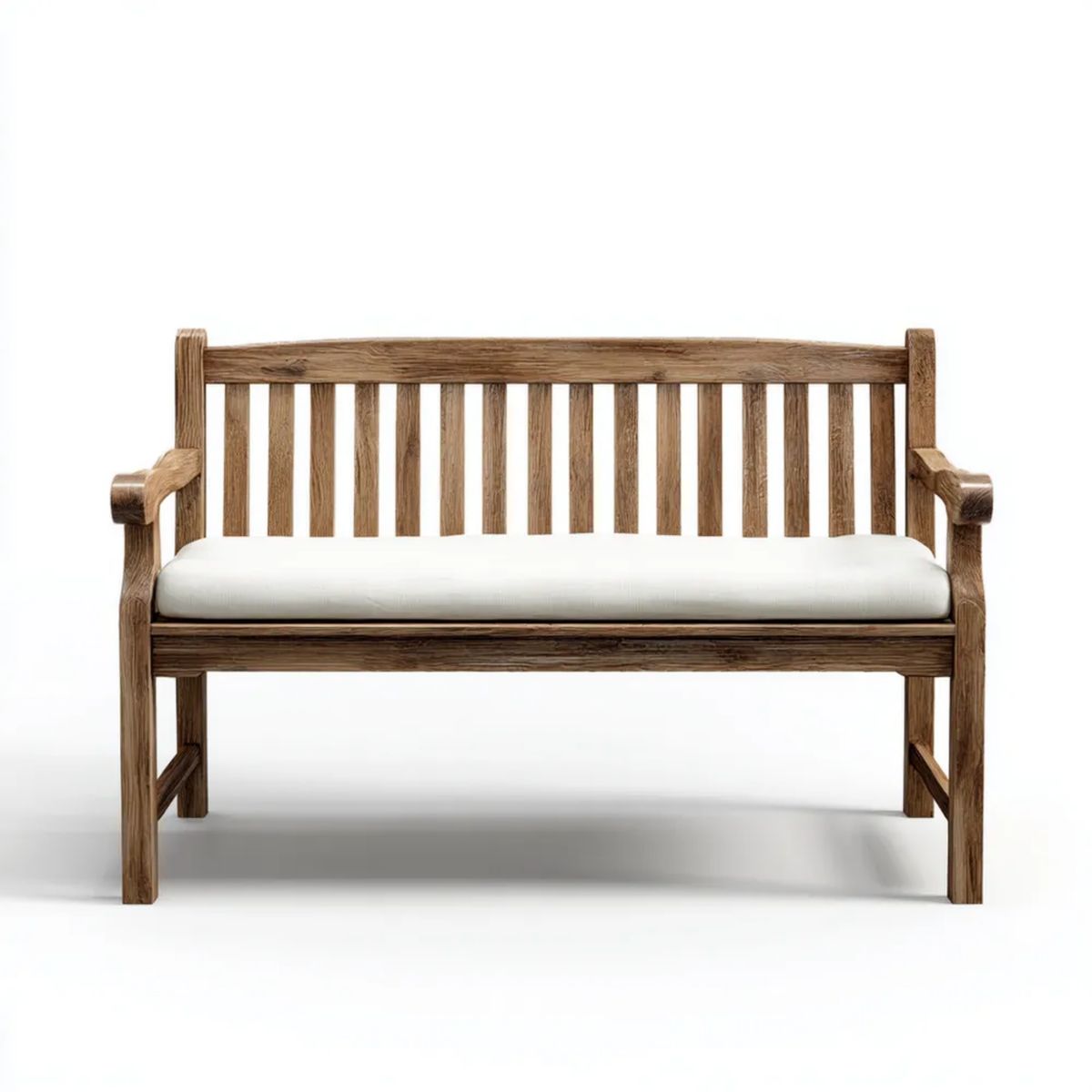 Dwuosobowa ławka ogrodowa z drewna brązowa 120 x 65 x 90 cm z białą poduszką