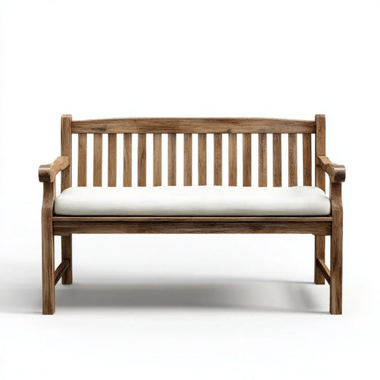 Dwuosobowa ławka ogrodowa z drewna brązowa 120 x 65 x 90 cm z białą poduszką