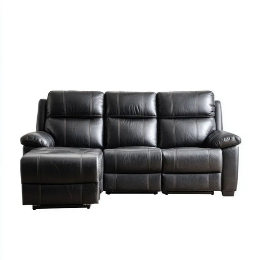 3-osobowa sofa z manualnym rozkładaniem, czarna skóra syntetyczna PU, 210 × 95 × 102 cm