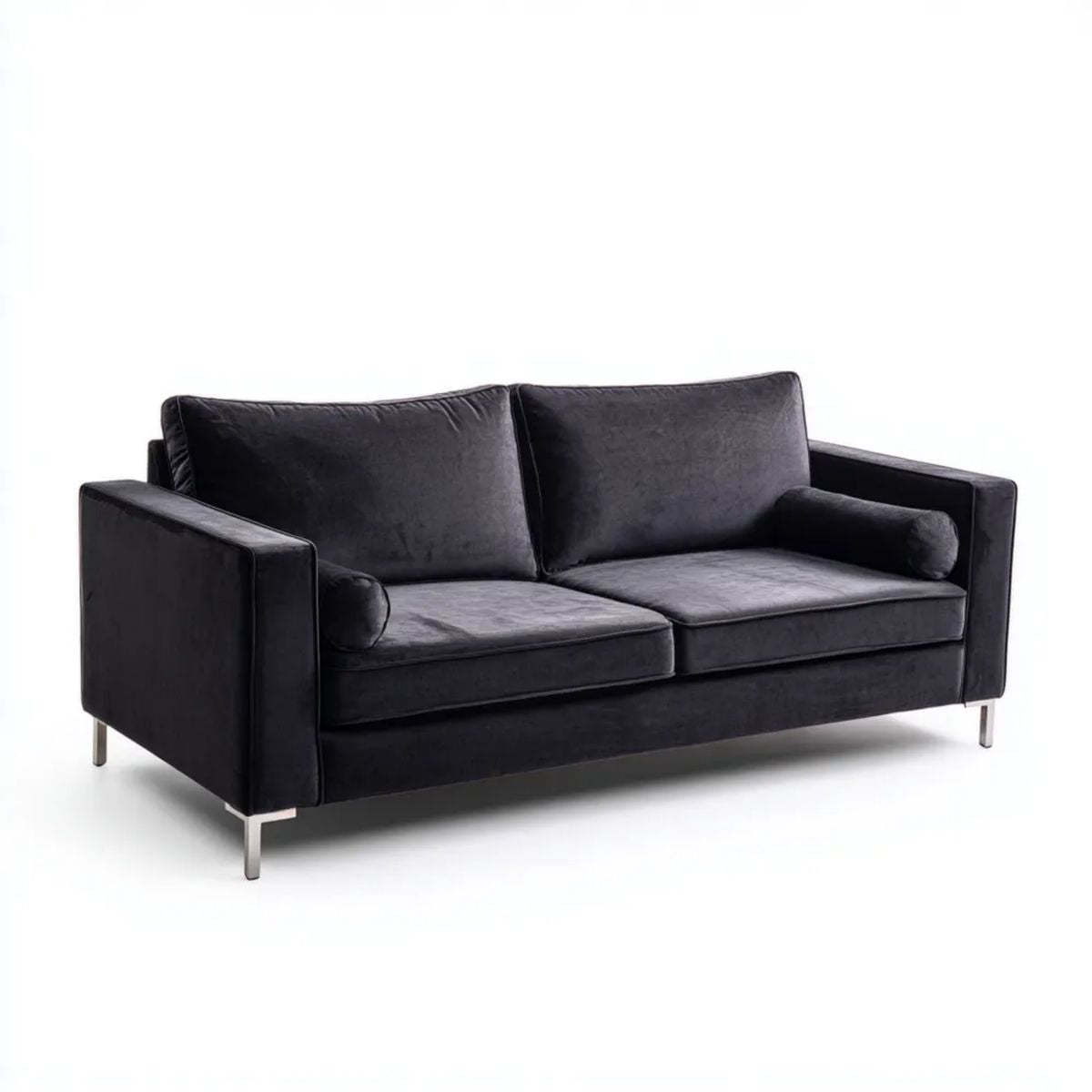 Dwuosobowa sofa z aksamitu czarna 180 x 90 x 85 cm