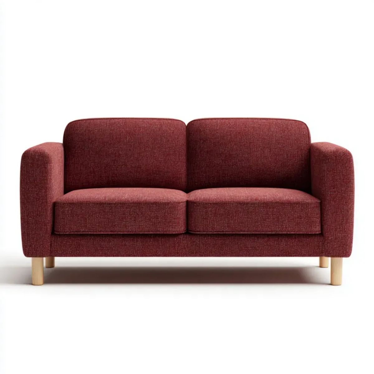 Dwuosobowa sofa tekstylna bordowa z drewnianymi nogami, 150 x 85 x 82 cm