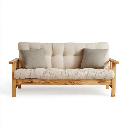 3-osobowa sofa beżowa z drewnianą ramą, 190 × 85 × 80 cm