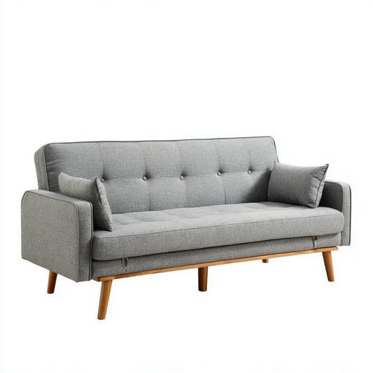 Rozkładana sofa 3-osobowa z tkaniny szara, drewniane nogi, 210 × 85 × 85 cm