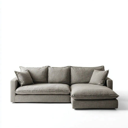 Szara sofa narożna z prawostronnym szezlongiem z poliestru 250 × 160 × 85 cm