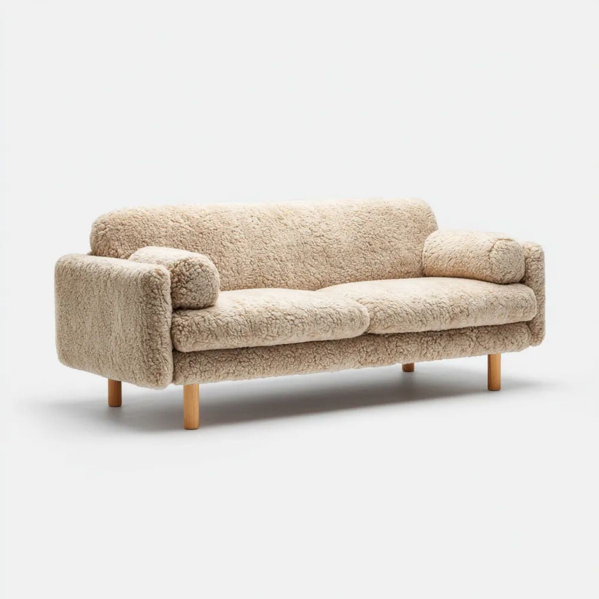 Dwuosobowa sofa beżowa z tapicerką bouclé, 180 × 85 × 78 cm
