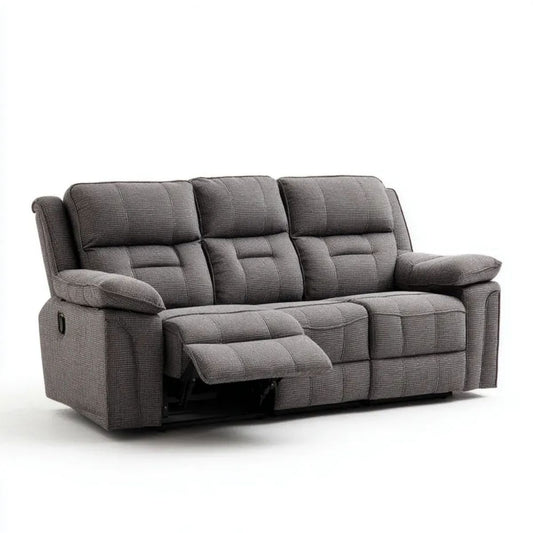 Szara sofa 3-osobowa z tkaniny z manualną funkcją relaks, 210 x 95 x 102 cm