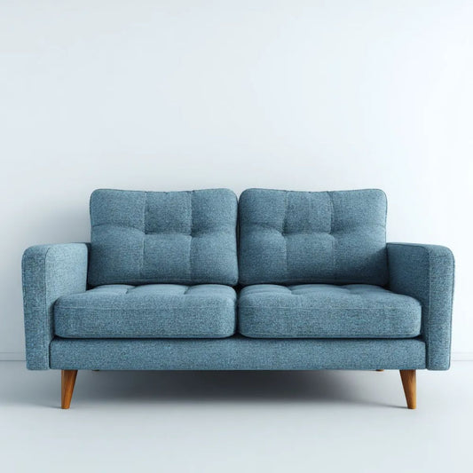 Dwuosobowa sofa niebieska z tapicerką poliestrową, 150 x 85 x 85 cm